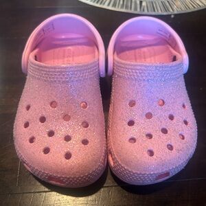 Pink glitter crocs toddler 7